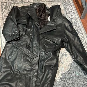 Wilson Leather Pelle Studio full length black leather duster jacket 90s vintage